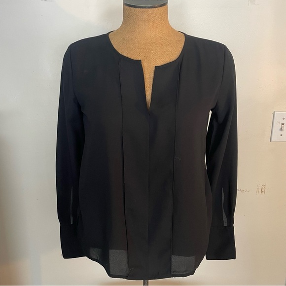 Loft outlet black v-neck long sleeve size xs polyester/rayon - Picture 1 of 6